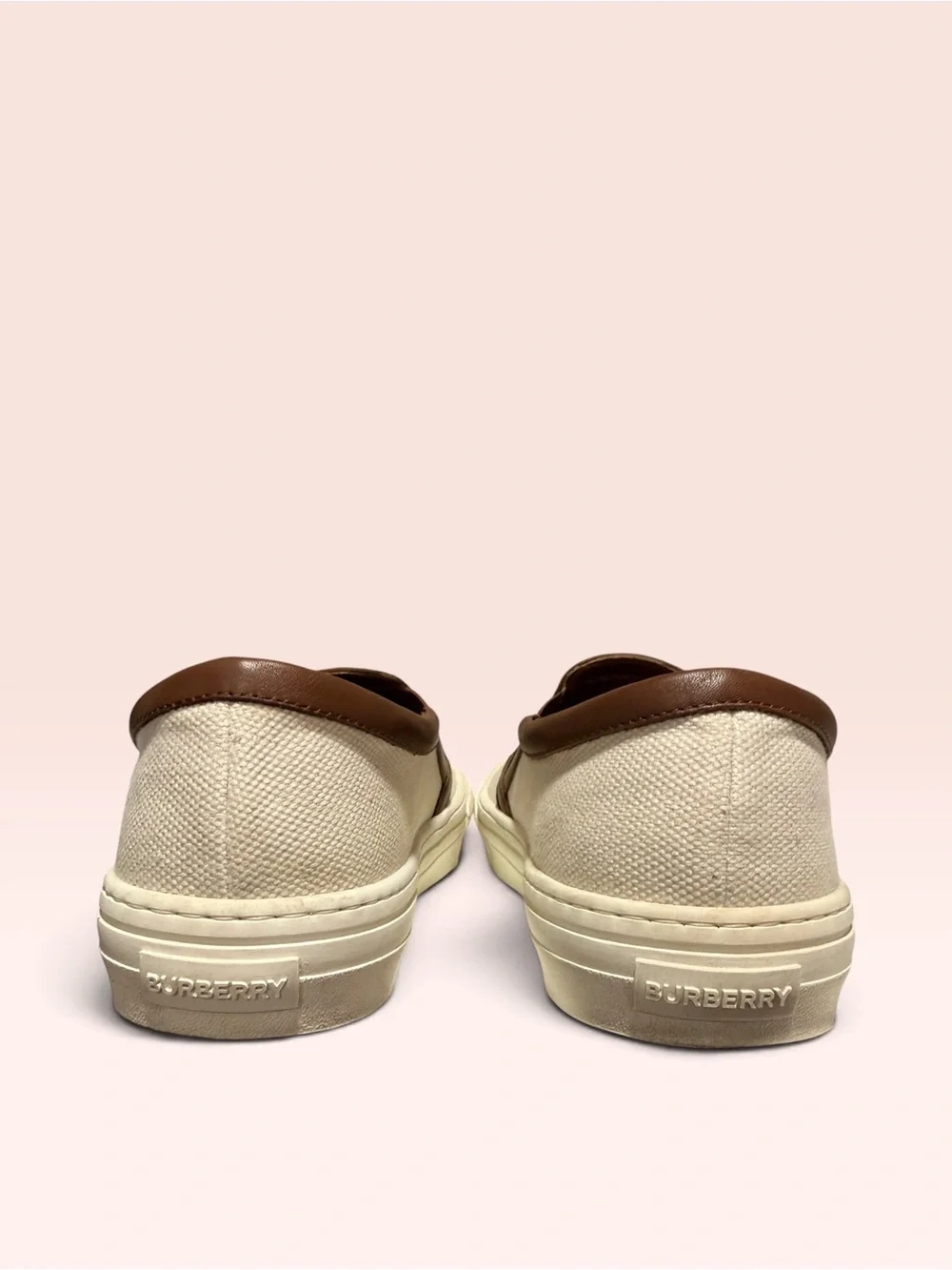 Tory Burch Cream Canvas Espadrilles with Navy and Tan Logo Accents